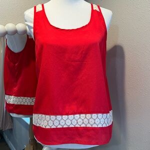 CHLOE K tank top blouse sleeveless red size medium lace